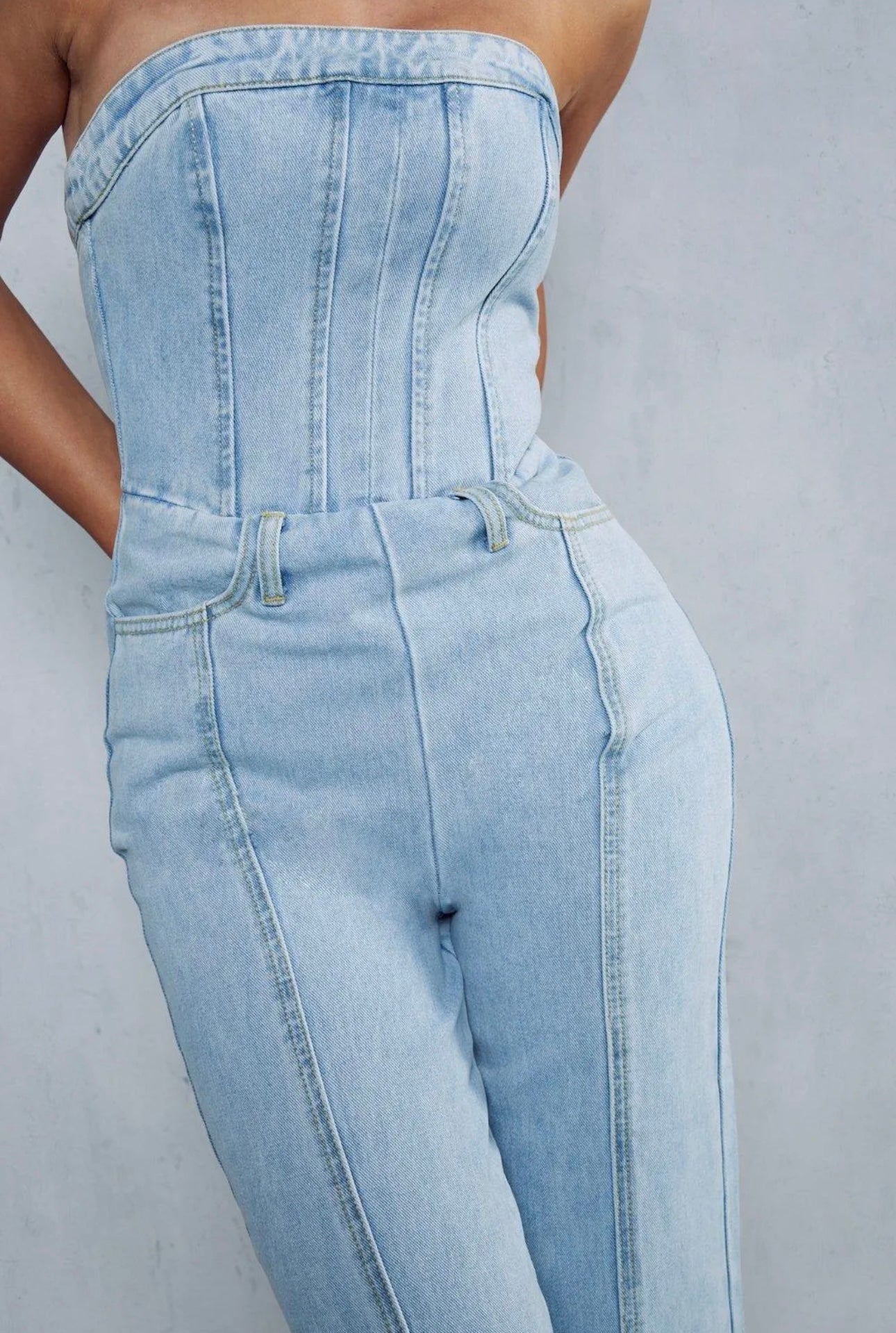 Bandeau Denim Wide Leg Jumpsuit!