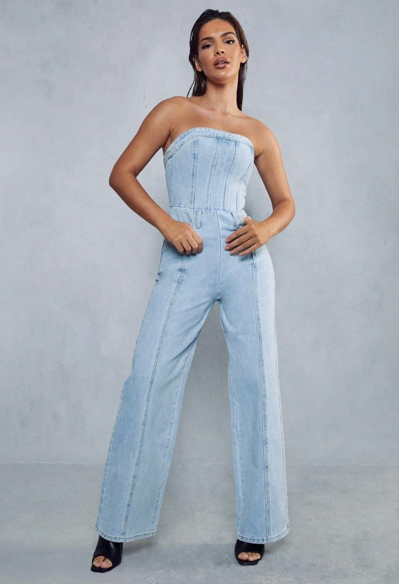 Bandeau Denim Wide Leg Jumpsuit!