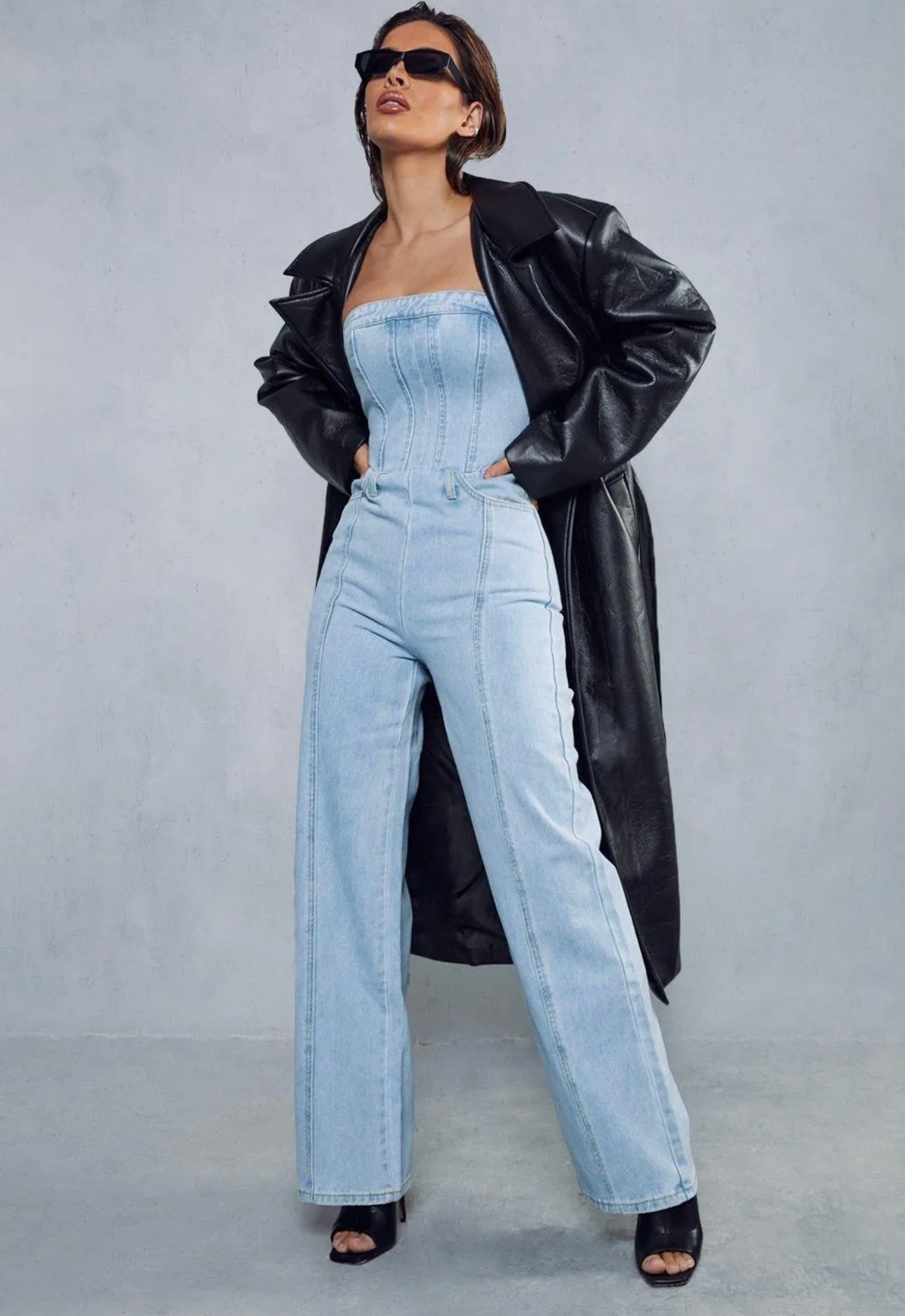 Bandeau Denim Wide Leg Jumpsuit!