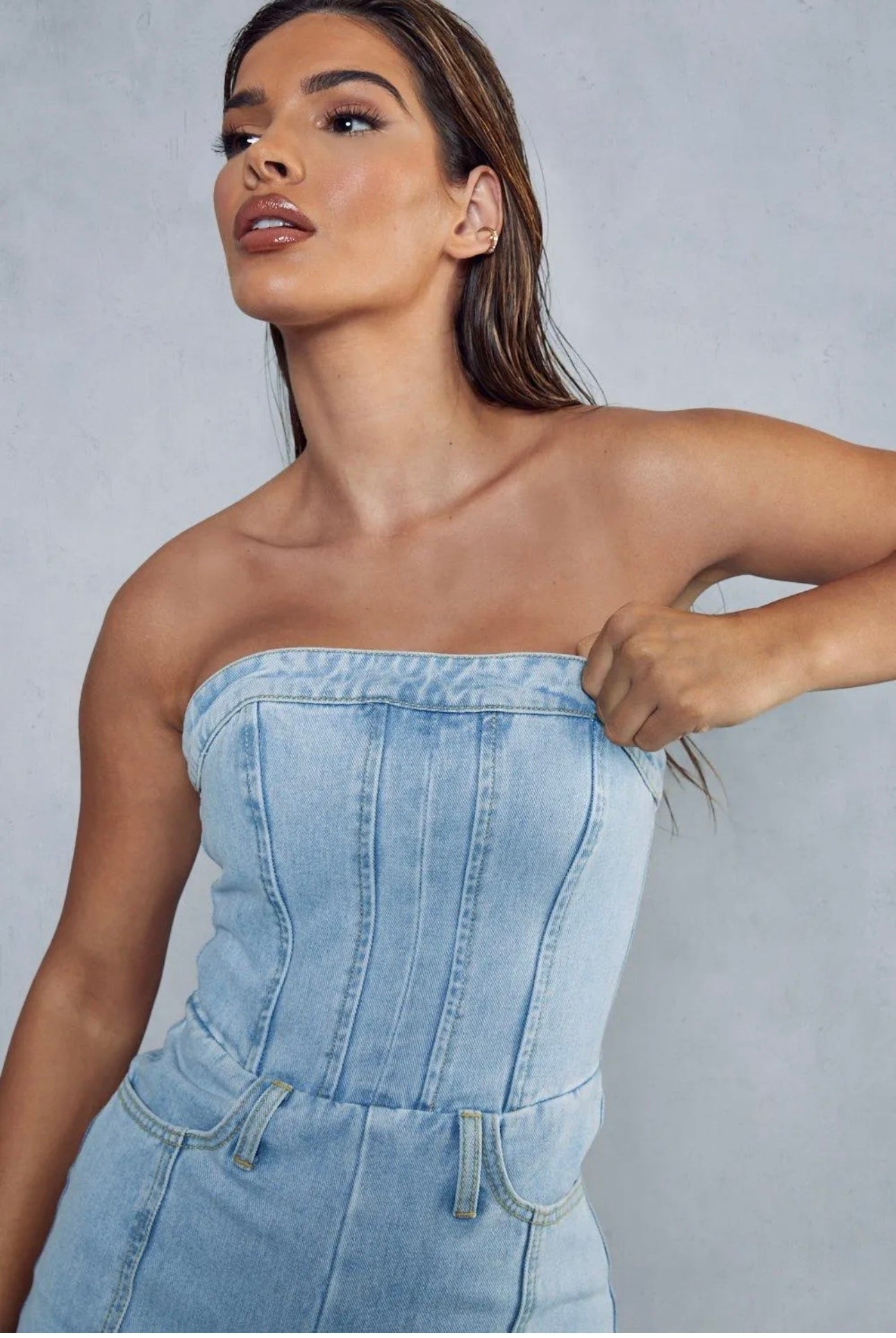 Bandeau Denim Wide Leg Jumpsuit!